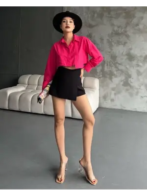 Poplin crop gömlek fuşya s3060