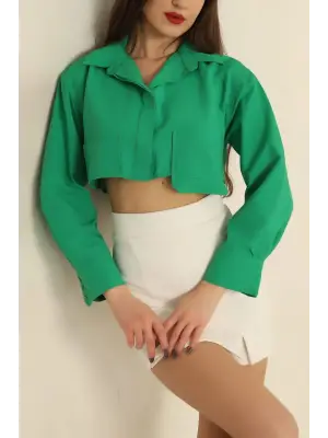 Poplin crop gömlek yeşil s3060