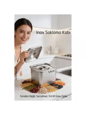 Premium Inox Saklama Kabı - Hava Sızdırmaz Mutfak Düzenleyici 14x11 cm 304 Paslanmaz Çelik