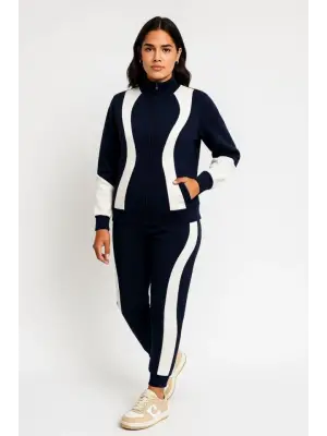 Premium Parçalı Eşofman Takım - Dik Yaka Fermuarlı Sweatshirt - Siyah