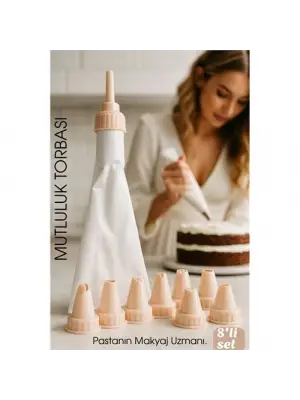 Profesyonel 8li Krema Sıkma Torbası Seti | Pastacılık Dekorasyon Uçları ve Fırfır Başlıkları