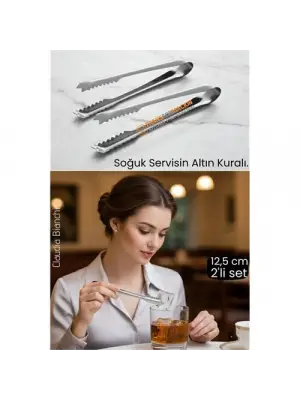 Profesyonel Bar Serisi 2li Paslanmaz Çelik Buz Maşası Seti | Kokteyl & Sunum İçin Kaydırmaz Kavrama