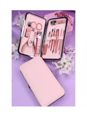 Profesyonel Çantalı Tırnak Bakım Manikür Seti Pembe Renk 12 Parça