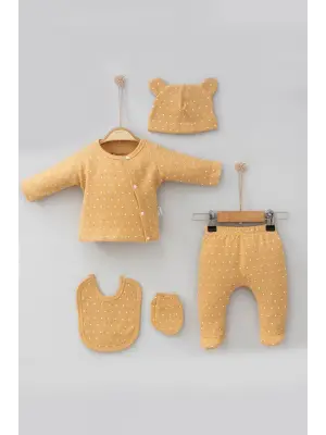 Puantiye Desenli % 100 Pamuk Kız Bebek Hastane Çıkış Seti