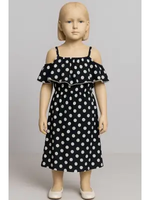 Puantiyeli askılı prenses elbise kız çocuk lacivert