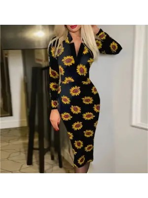 Omarı Puantiyeli V Yaka Uzun Kollu Elbise