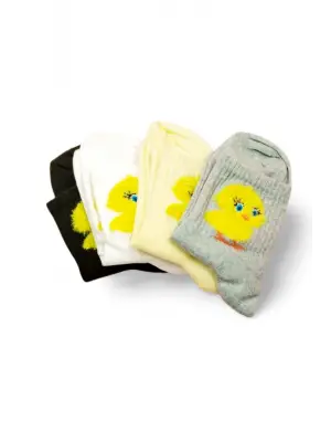 Omarı Peluş Civciv Desenli Kadın Soket Çorap Seti
