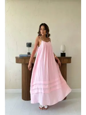 Pudra Askılı Müslin Elbise