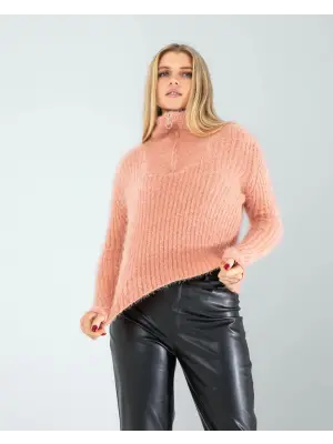 Omarı Fermuar Detaylı Sakal Desenli Triko