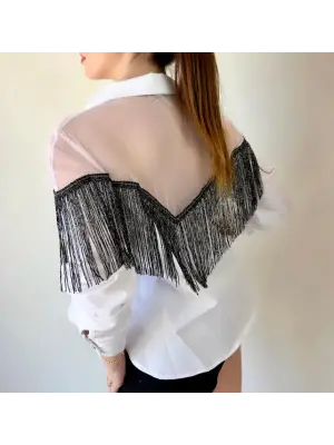 Omarı Elegan Püsküllü Poplin Gömlek Bluz