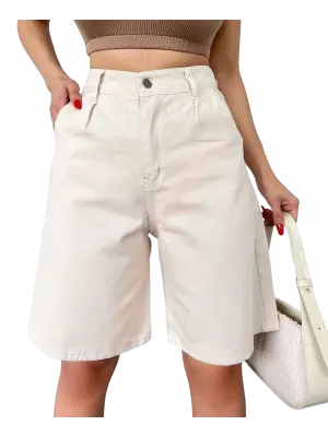 Rahat Kesim  Denim Şort CEPLİ-Krem