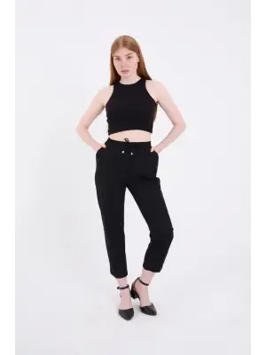 Omarı Siyah Tam Kalıp Basic Eşofman Pantolonu