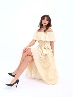 Omarı Tül Detaylı Şık İrlanda Elbise