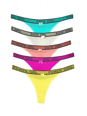 Omarı Rahat Pamuklu Yazılı Kadın Tanga String Külot Seti