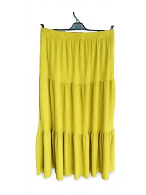 Omarı Beli Lastikli Bürümcek Kumaş Etek - Yeşil