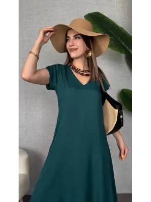 Omarı V Yaka Kadın Maxi Elbise