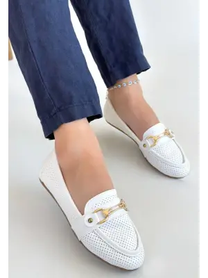 Beyaz Cilt Babet Ayakkabı Kadın Ayakkabı