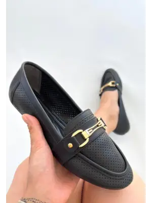 Siyah Cilt Babet Ayakkabı Kadın Ayakkabı