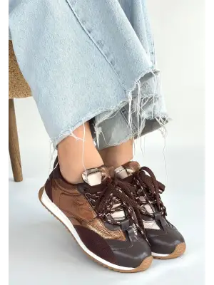 Reat Kahverengi Cilt Bağcıklı  Paraşüt Detaylı Spor Ayakkabı