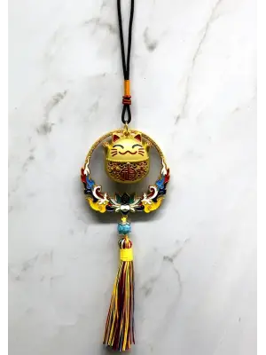 Renkli Püsküllü Şans Kedisi Feng Shui Askılık