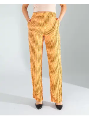 Omarı Retro Desenli Turuncu Pantolon