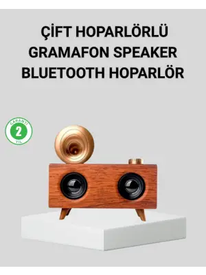Retro Gramafon Bluetooth Hoparlör Çift Stereo Sesli Fm Radyo Destekli