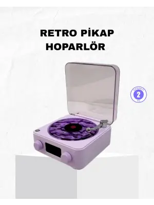 Retro Pikap Hoparlör Bluetooth Aux Usb Type-c Projektörlü 360° Sesli Taşınabilir