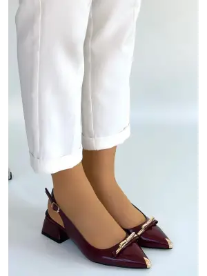 Bordo Rugan Topuklu Ayakkabı Kadın Giyim