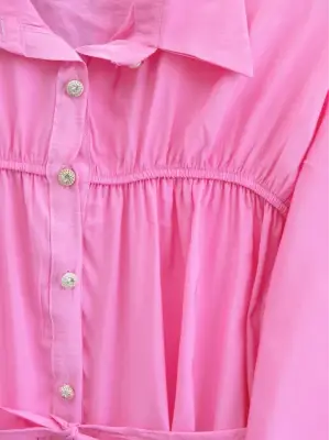 Omarı Büyüleyici Pembe Beli Bağcıklı Gömlek