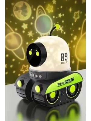 Robot Projeksiyon Gece Lambası Hoparlörlü Şarjlı Yıldızlı Gökyüzü Temalı Led Projeksiyon Lambası