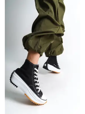 ROMA Bağcıklı Rahat tabanlı ayakkabı Tabaan Bayan Spor tabanlı ayakkabı Spor Ayakkabı  TBT - Siyah