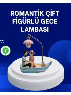 Romantik Sandal Üzerinde Çift Figürü Led Gece Lambası Masa Dekoru