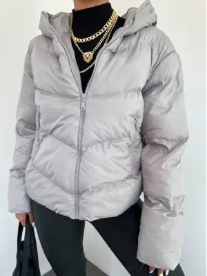 Omarı Termal Astarlı Göğüs Cebi Detaylı Kışlık Mont - Gri