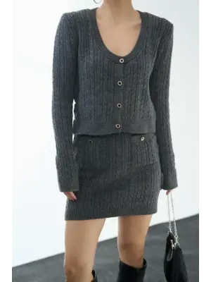 Saç Örgülü Etekli Takım - Antrasit