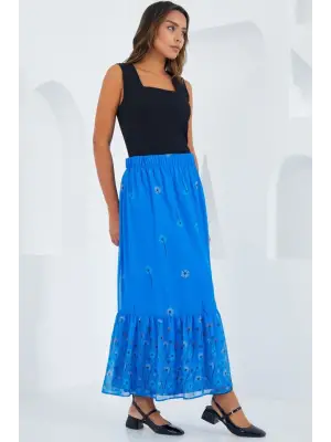 Saks Desenli Şifon Etek 8010