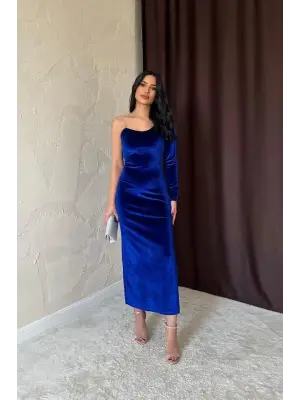 Omarı Taş Askılı Tek Omuzlu Elbise