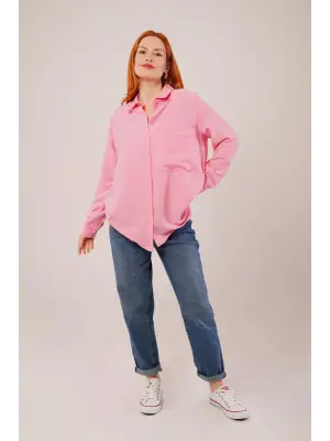 Salaş Kesim Cepli Pembe Gömlek