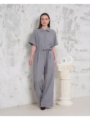 Omarı Gri Salaş Tulum Kuşaklı Yaka