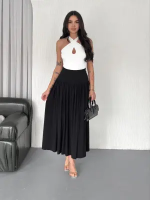 Siyah Uzun Yüksek Bel Etek Kadın Giyim
