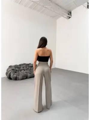 Şık Çizgili Bel Kuşaklı Palazzo Pantolon