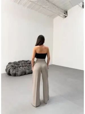 Omarı Çizgili Bel Kuşaklı Palazzo Pantolon with a Touch of Elegance