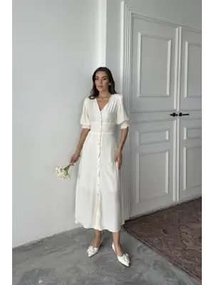 Sarı Arka Ve Bel Ucu Gipeli Elbise