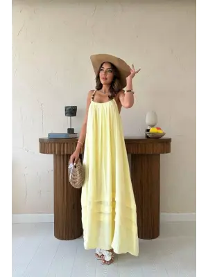 Sarı Askılı Müslin Elbise