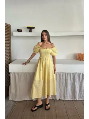 Sarı Gipeli Brode Elbise