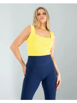 Omarı Kalın Askılı Sarı Crop Bluz