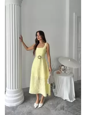 Sarı Kuplu Uzun Elbise