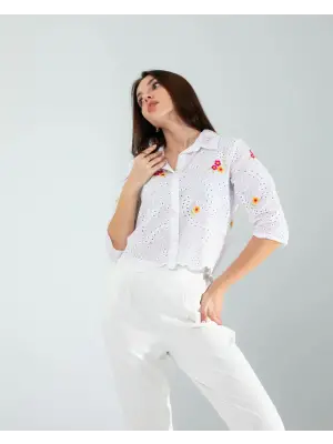 Omarı İşlemeli Fisto Gömlek - Göz Alıcı Sarı Detaylar