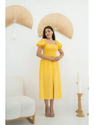 Sarı Tokalı Fisto Elbise