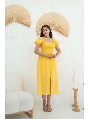 Sarı Tokalı Fisto Elbise