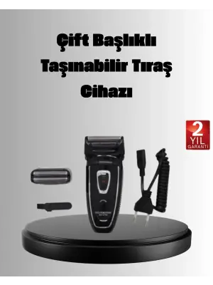 Şarjlı Kablosuz Tıraş Makinesi Çift Başlık Kuru Tıraş Ergonomik Taşınabilir